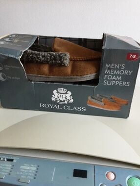 Royal Class Men's Brown Memory Foam Slippers - Slip-On Loafers.